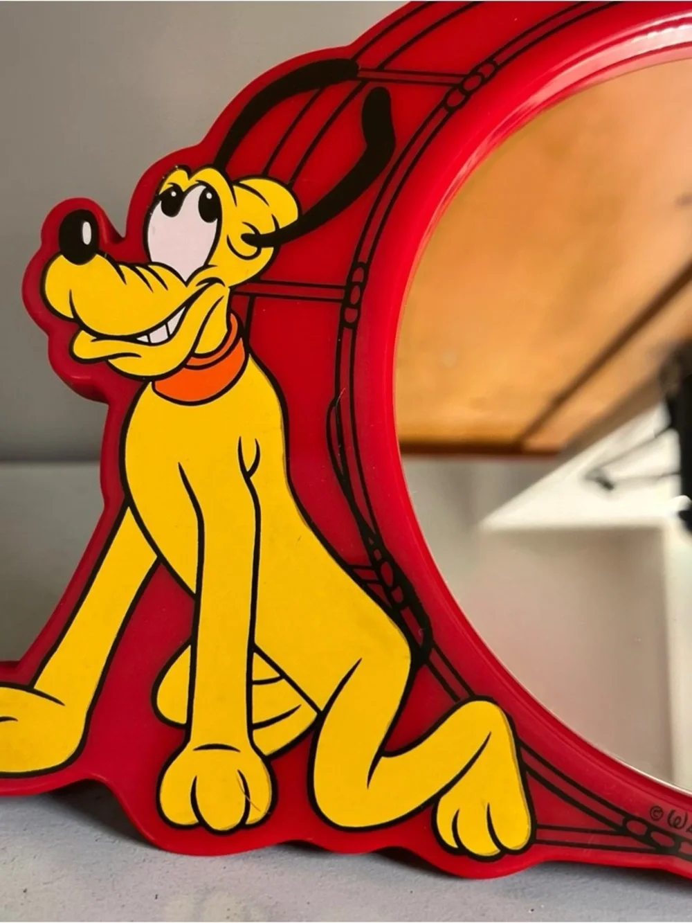 Vtg Retro Mickey Mouse Pluto Wall Mirror (Tokyo Disneyland) Pre 1986 Disney Red